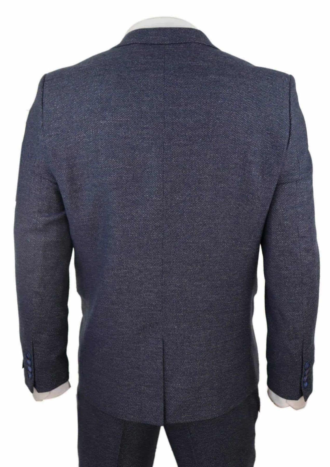 Mens Blue Wool 3 Piece Suit Double Breasted Waistcoat Tweed Peaky Blinders 1920s