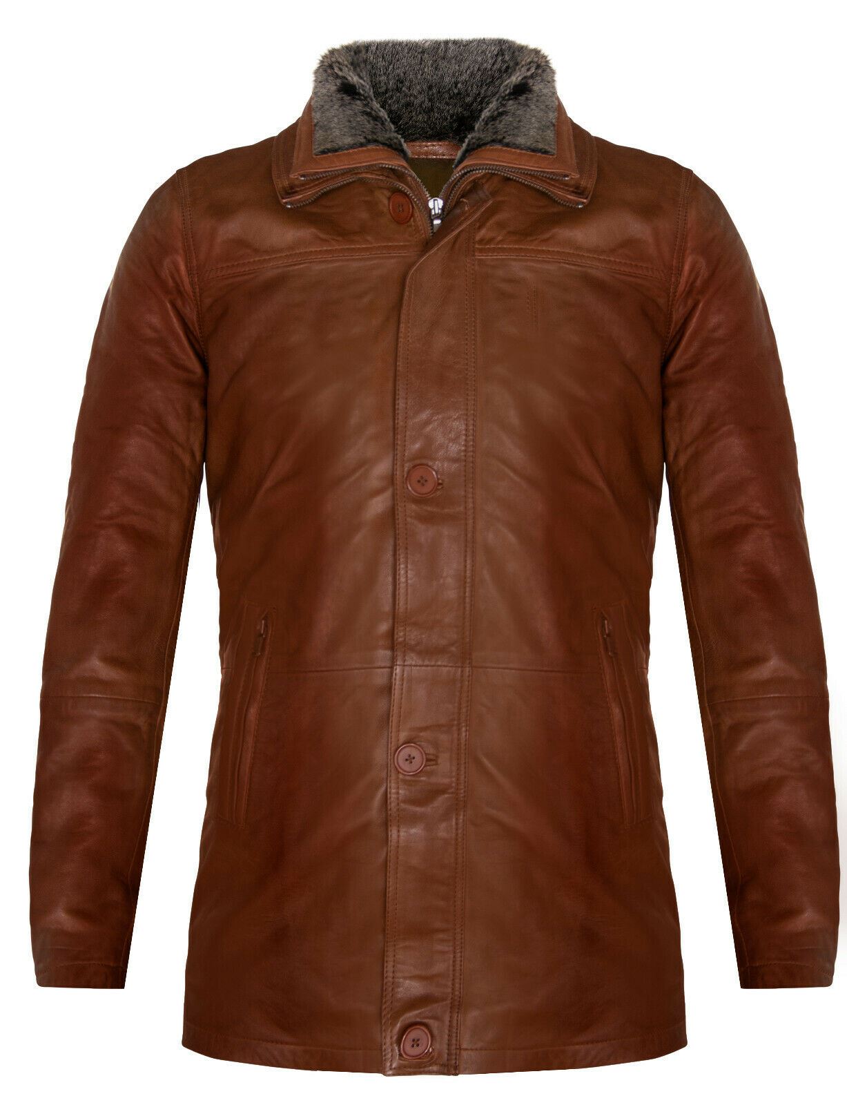 Mens Mid-Length Leather Trench Overcoat-Elland