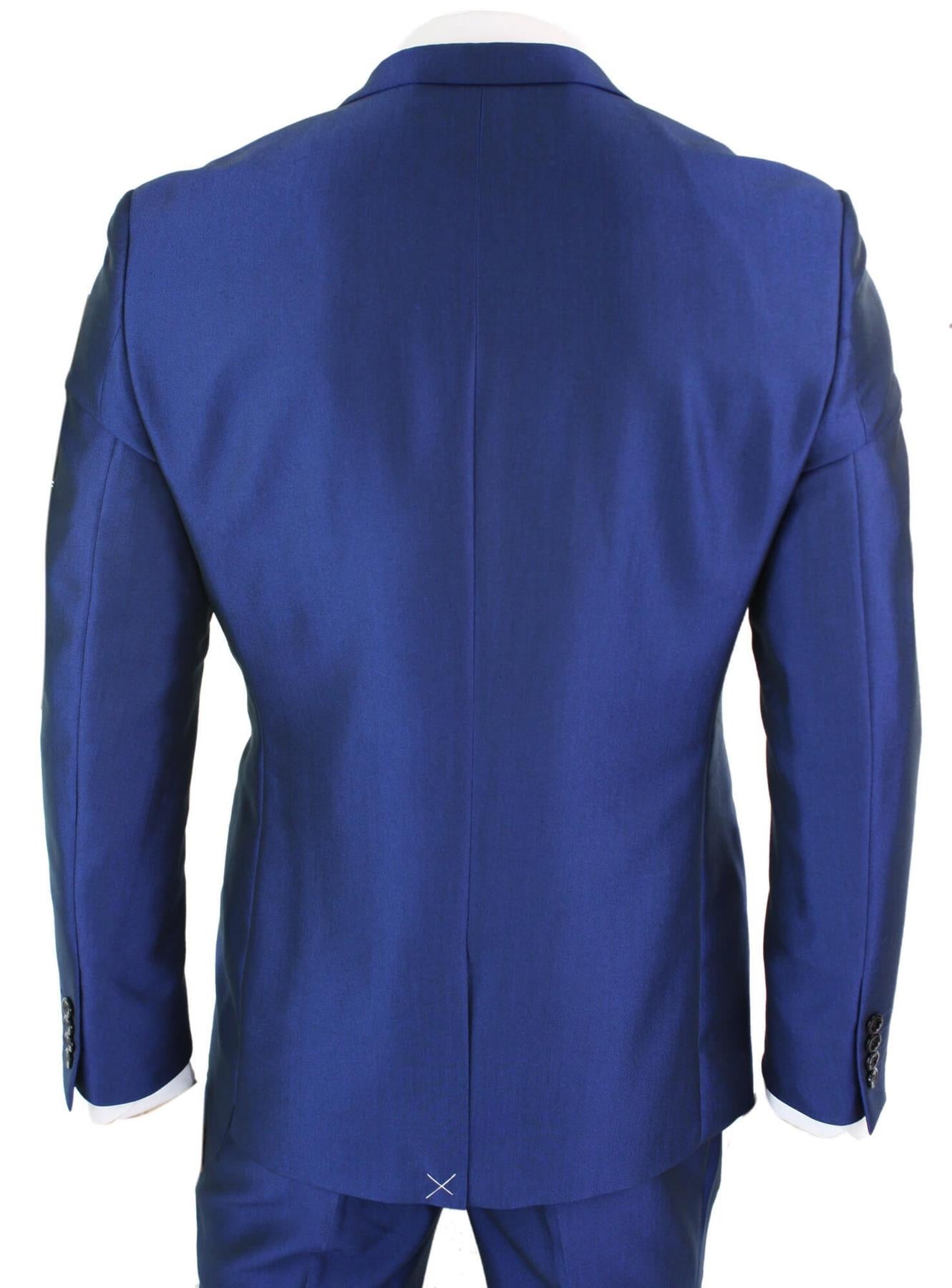 Mens 3 Piece Shiny Royal Blue Classic Suit