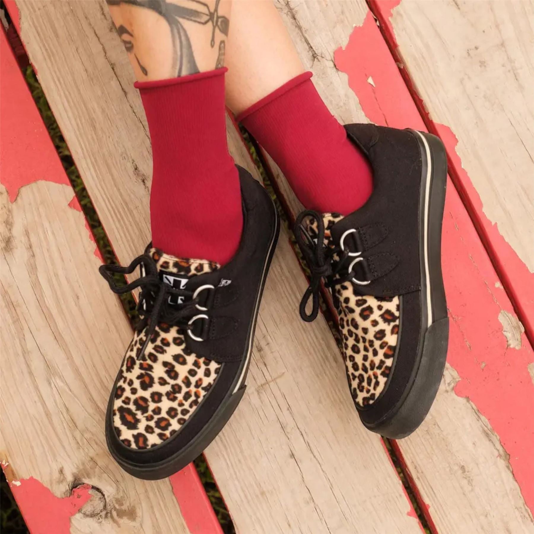 TUK Pointed Creeper Sneaker Black Leopard Canvas Platform Shoes - A9180