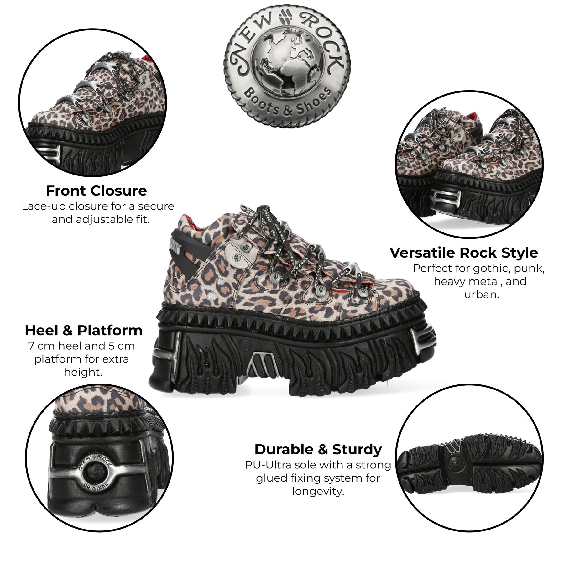 New Rock M-106WALL-C56 Leopard Print Leather Gothic Platform Ankle Boots