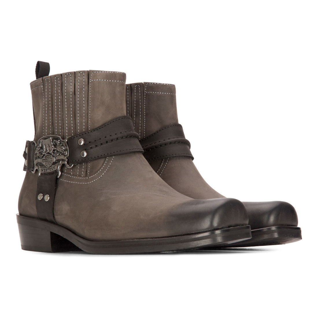 Mens Leather Cowboy Ankle Boots Brown Biker Western Square Toe Hunting Boot