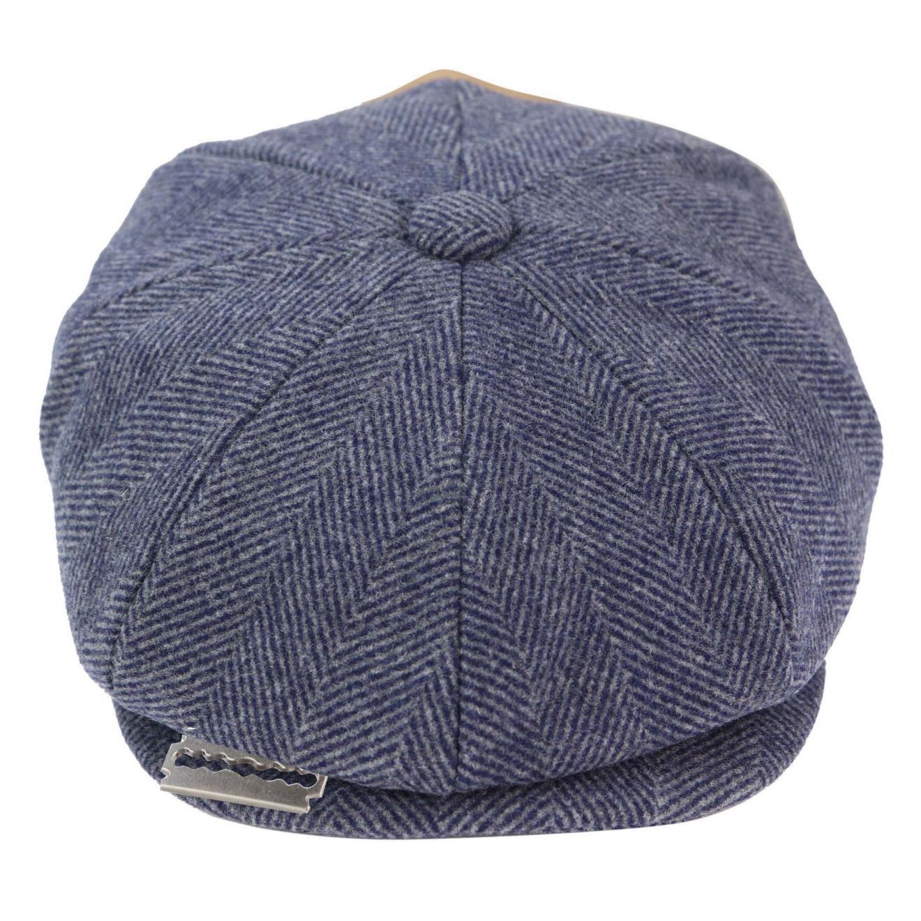 Mens Peaky Blinders Tweed Gatsby Flat Baker Hat With Razor Blade