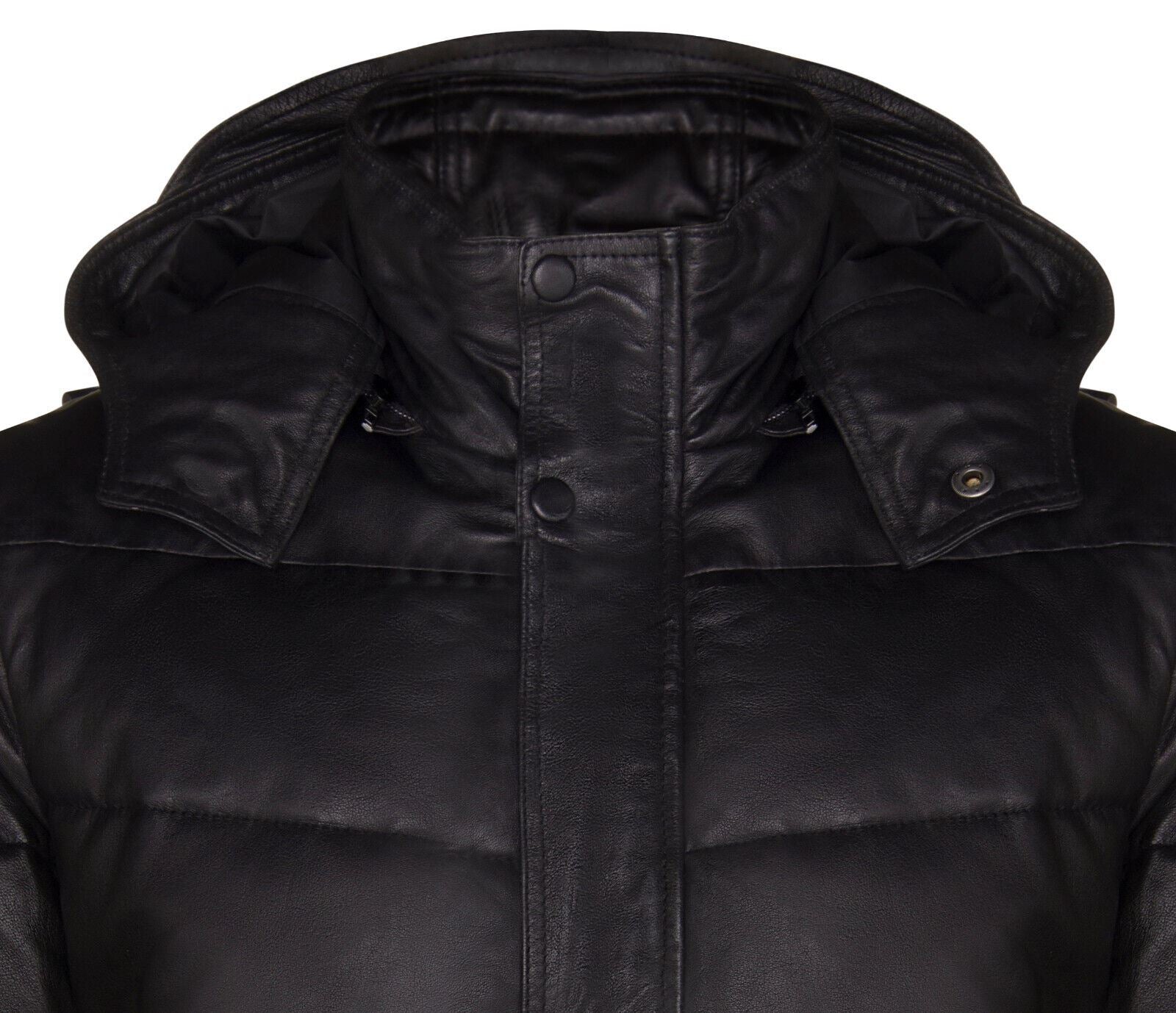 Mens Puffer Leather Hooded Bomber Jacket-Cramlington