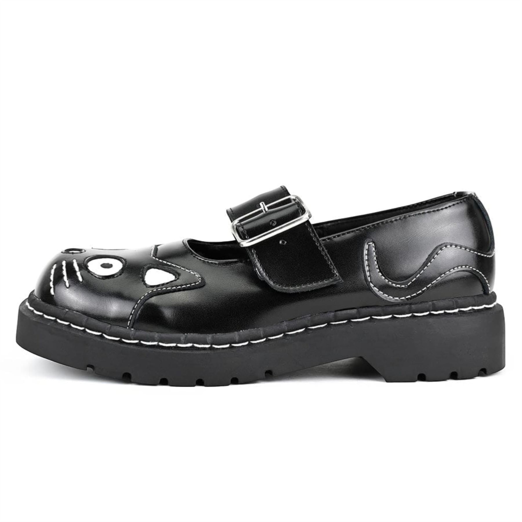 TUK Womens Mary Jane Kitty Black Leather Platform Goth Shoes - T2025