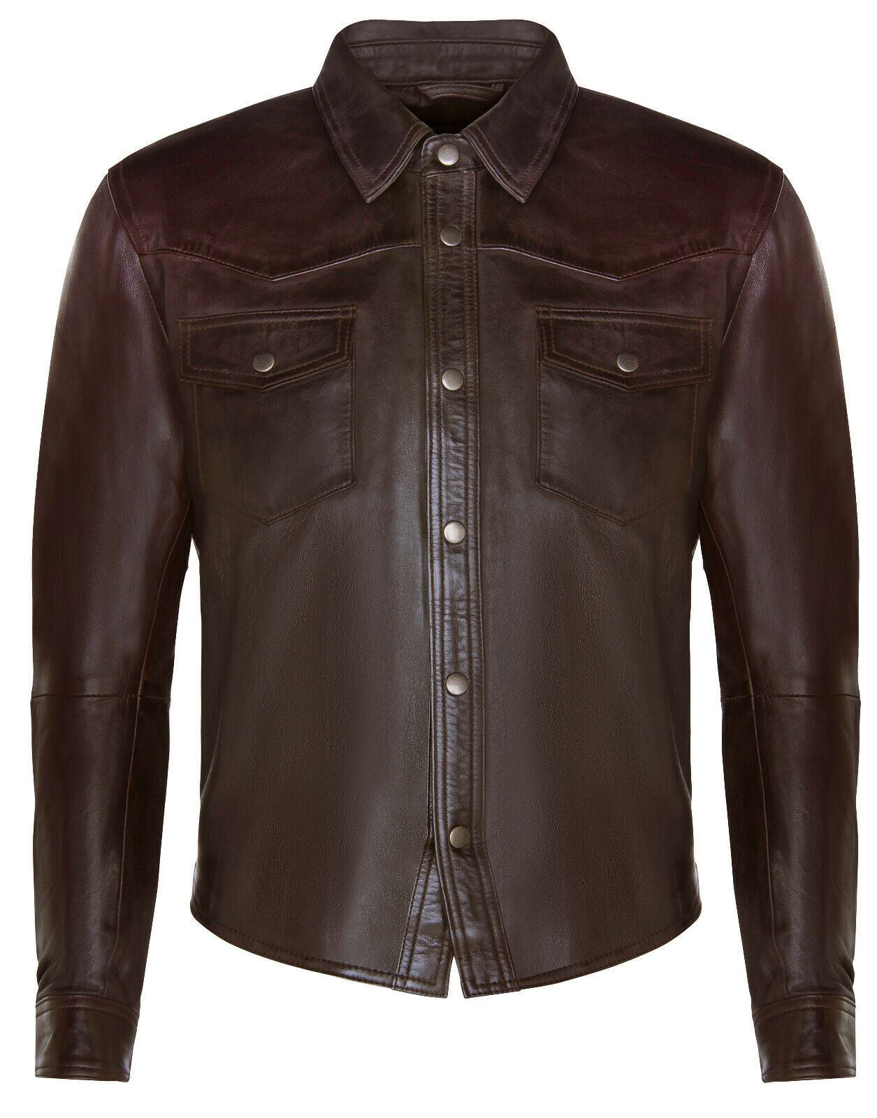 Mens Retro Denim Leather Shirt Jacket-Dorking