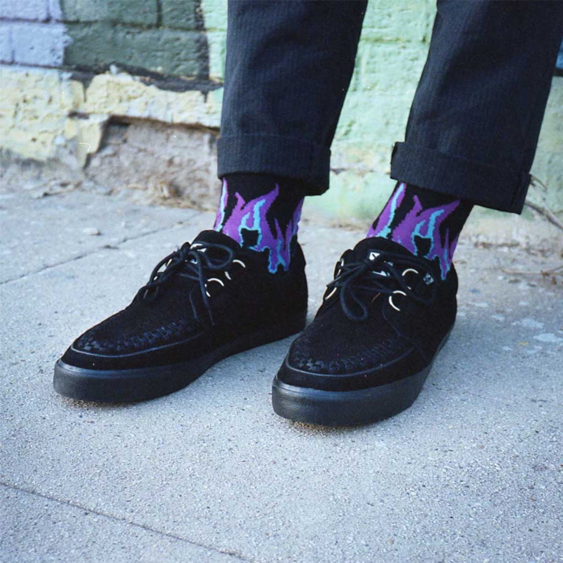 TUK Pointed Creeper Sneaker Black Suede Platform Shoes - A9178