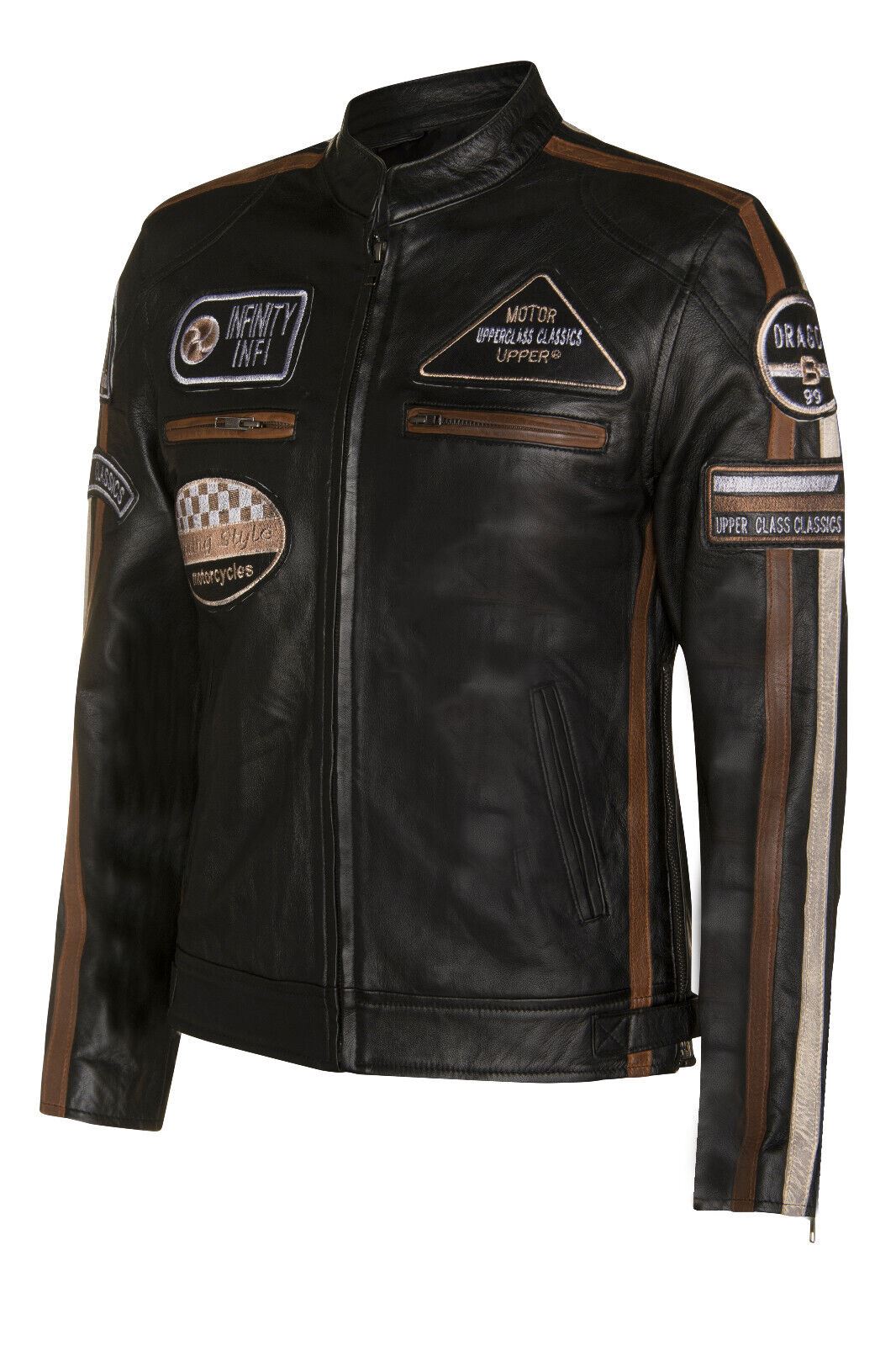 Mens Versatile Leather Biker Jacket-Stone