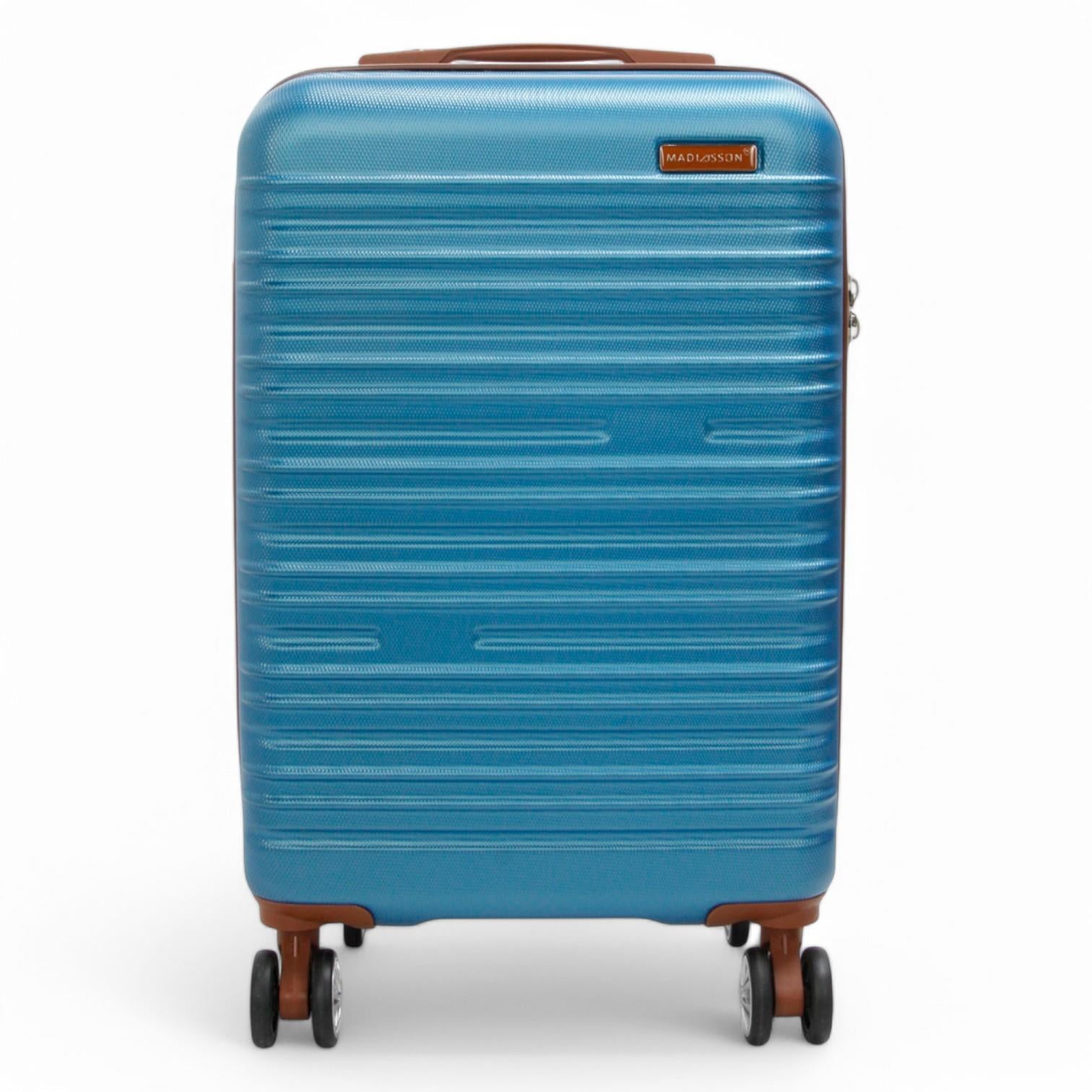Expandable Blue Hard Shell ABS 8 Wheel Suitcase Robust Travel Case Holiday Luggage