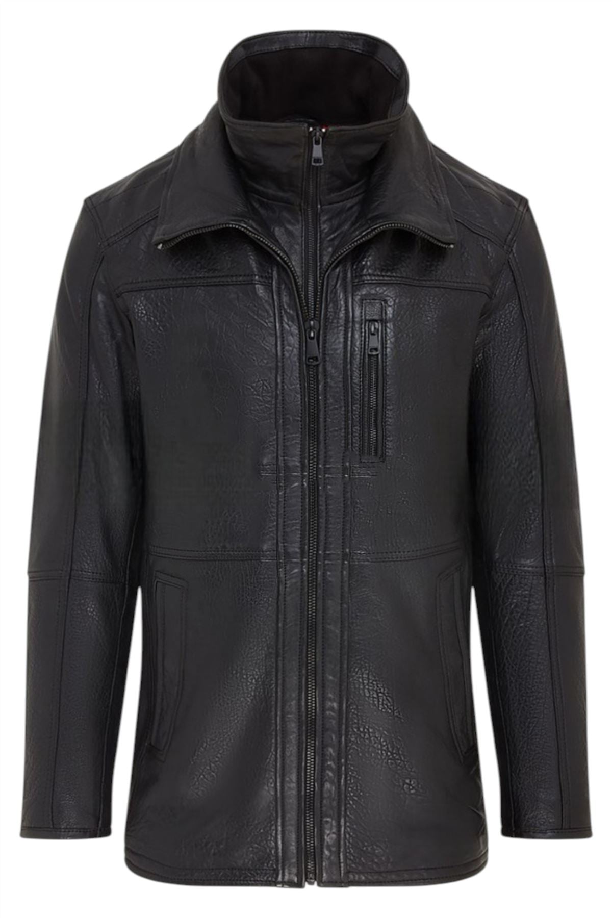 Mens Warm Mid-Length Leather Biker Coat - Sikander