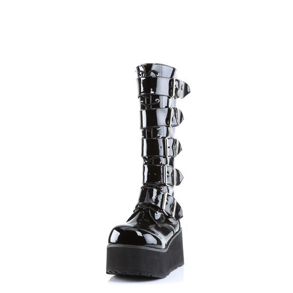 Demonia Trashville 518 Black Patent Leather Mid Calf Boots