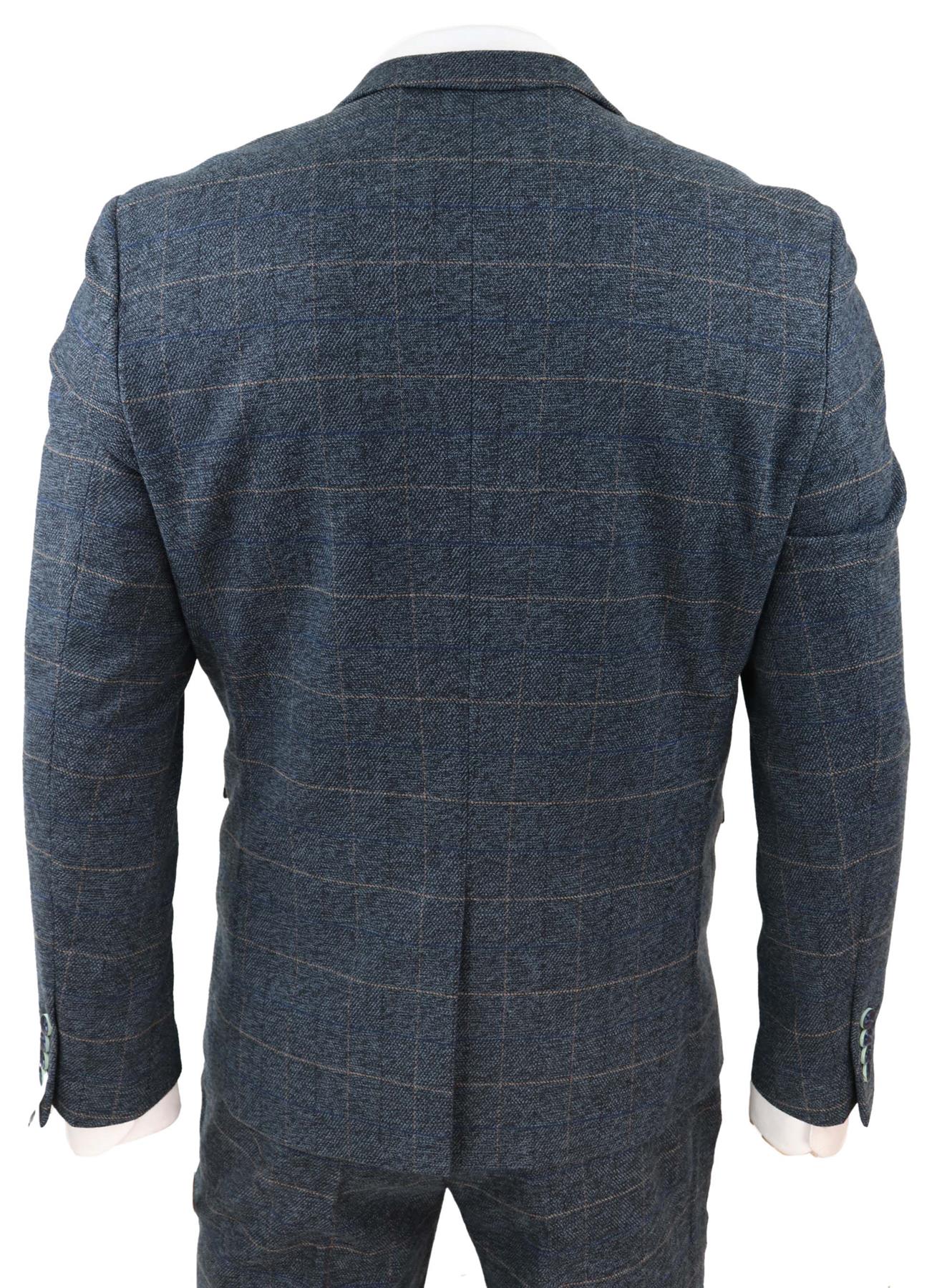 Mens 3 Piece Blue Tweed Check Vintage Suit