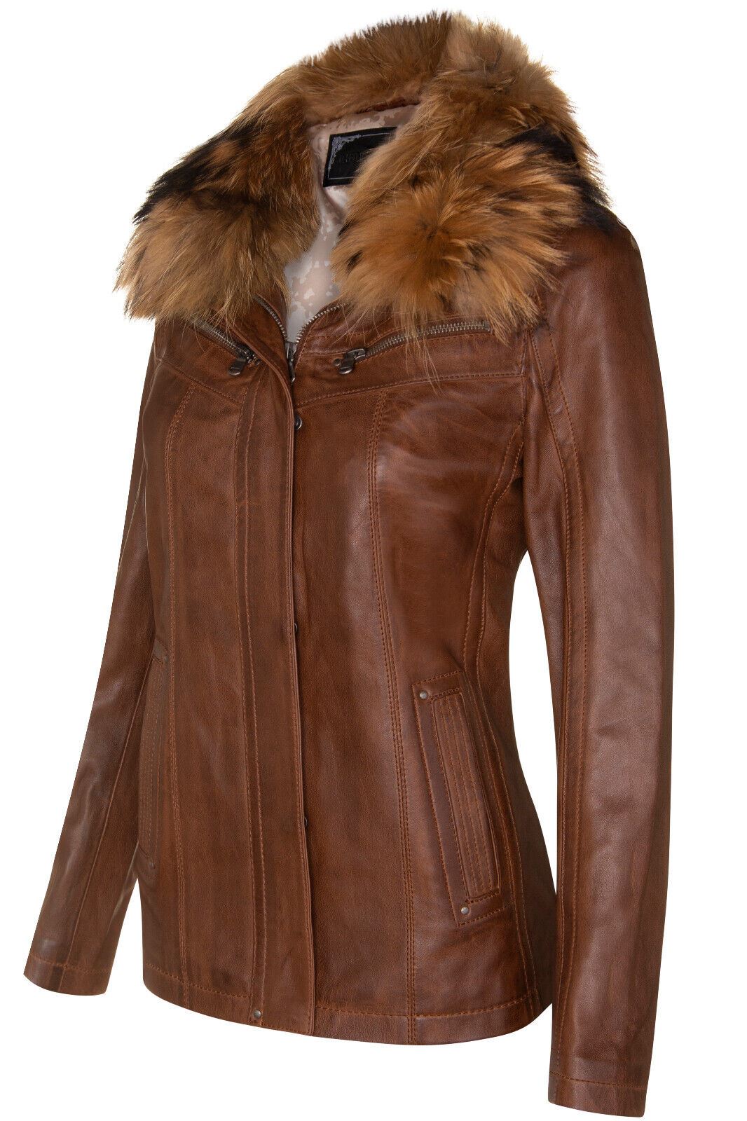 Womens Slim Fit Leather Parker Jacket-Millom