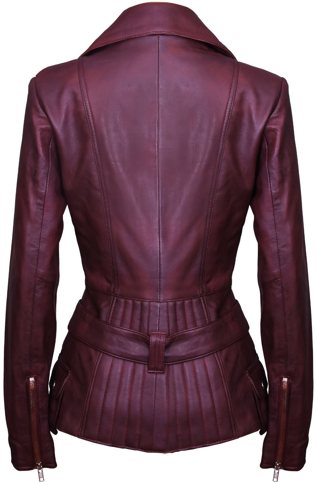 Womens Mid-length Leather Biker Jacket-Middlewich