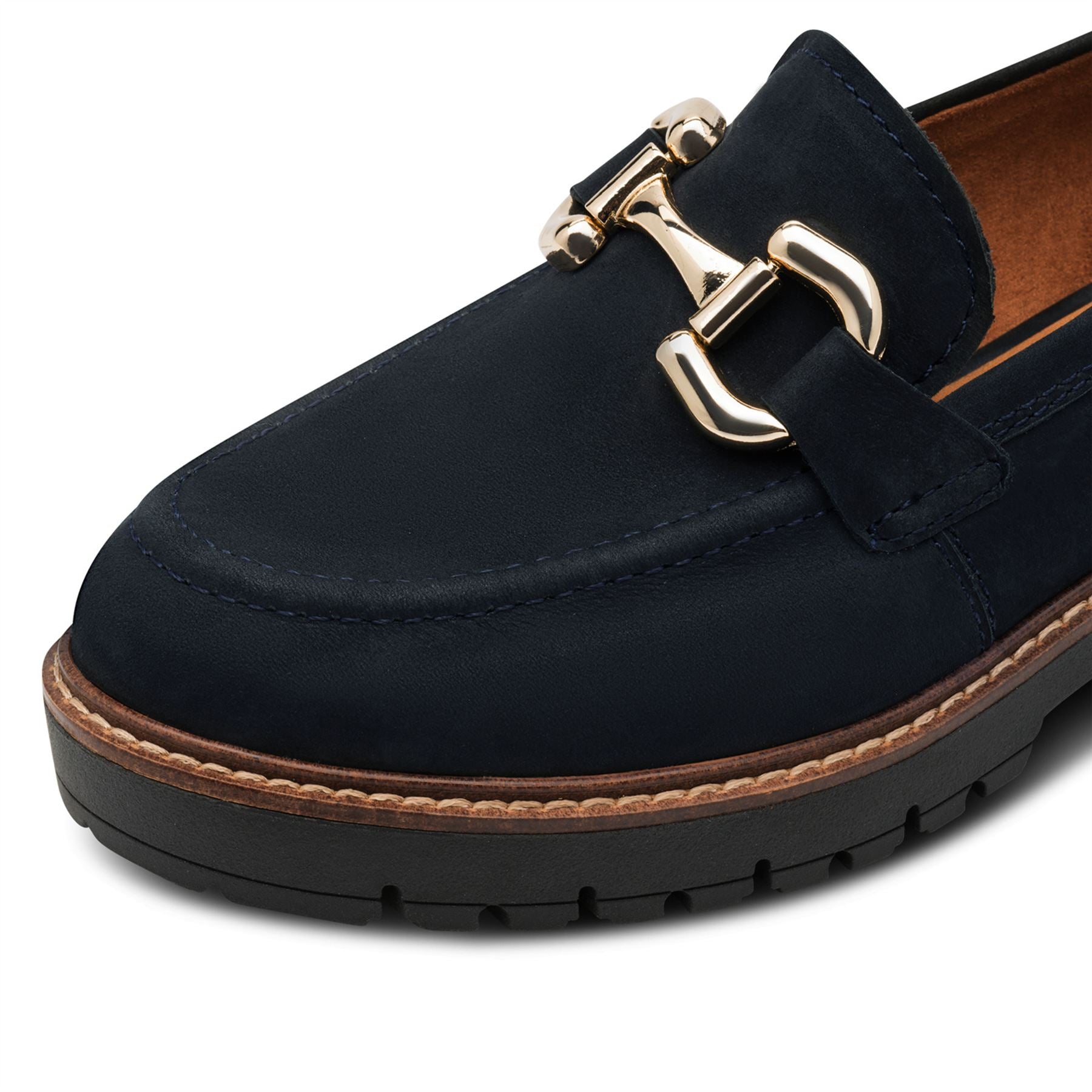 Tamaris Womens Navy Blue Leather Loafers Slip-On Platform Shoes