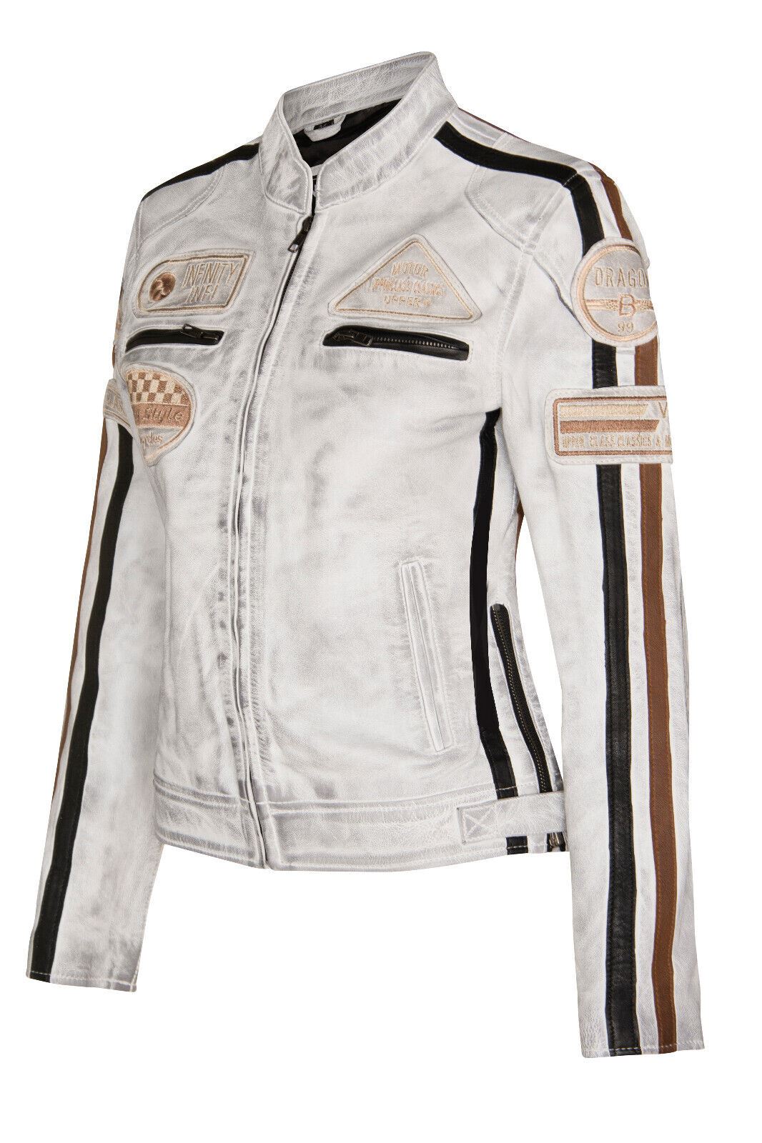 Womens Biker Racing Badges Leather Jacket-Eastleigh