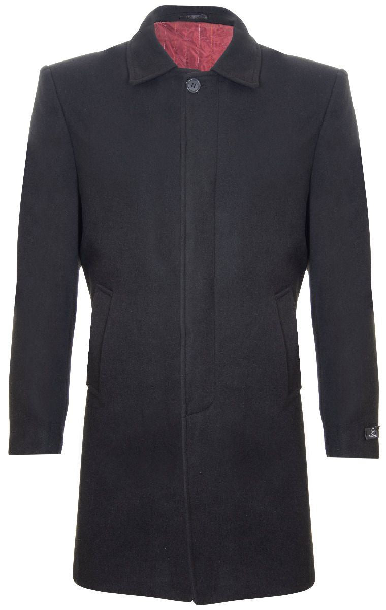 Mens 3/4 Long Black Wool Coat Crombie Overcoat Jacket Peaky Blinders Slim Fit - Upperclass Fashions 