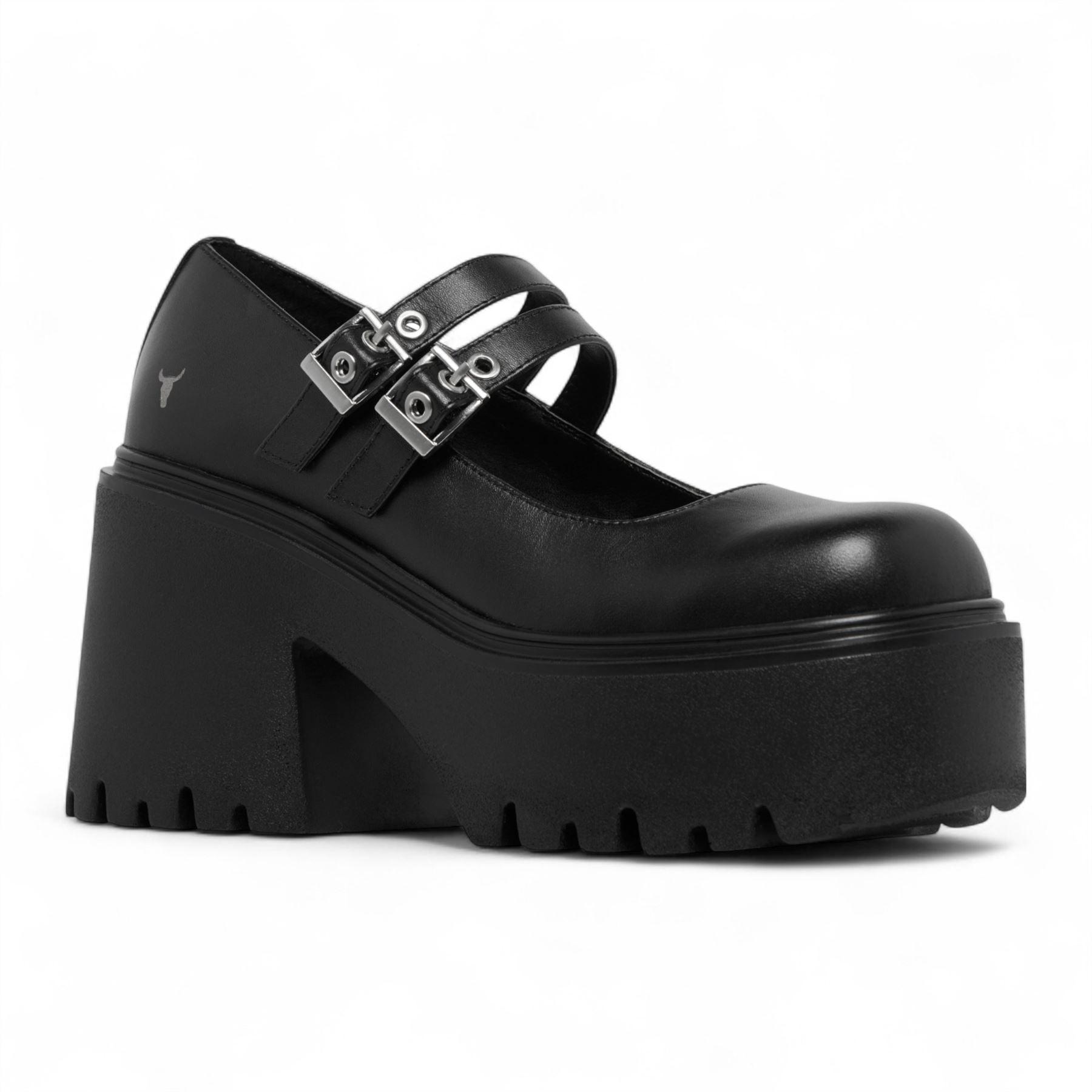 Windsorsmith Womens Black Leather Chunky Platform Mary-Jane Heel Shoes - Lessons