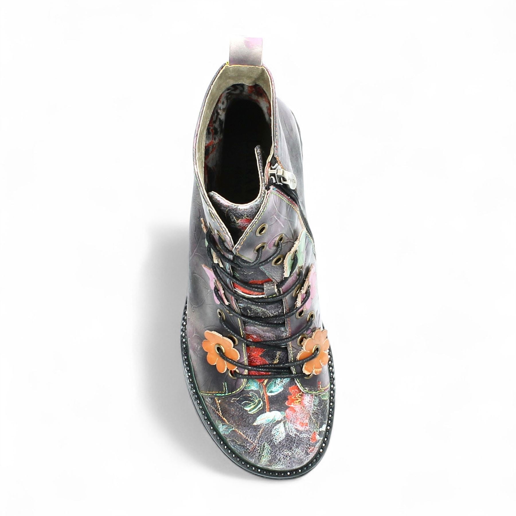 Laura Vita Ercnaulto 212 Grey Floral Womens Gothic Victorian Leather Ankle Heeled Boots