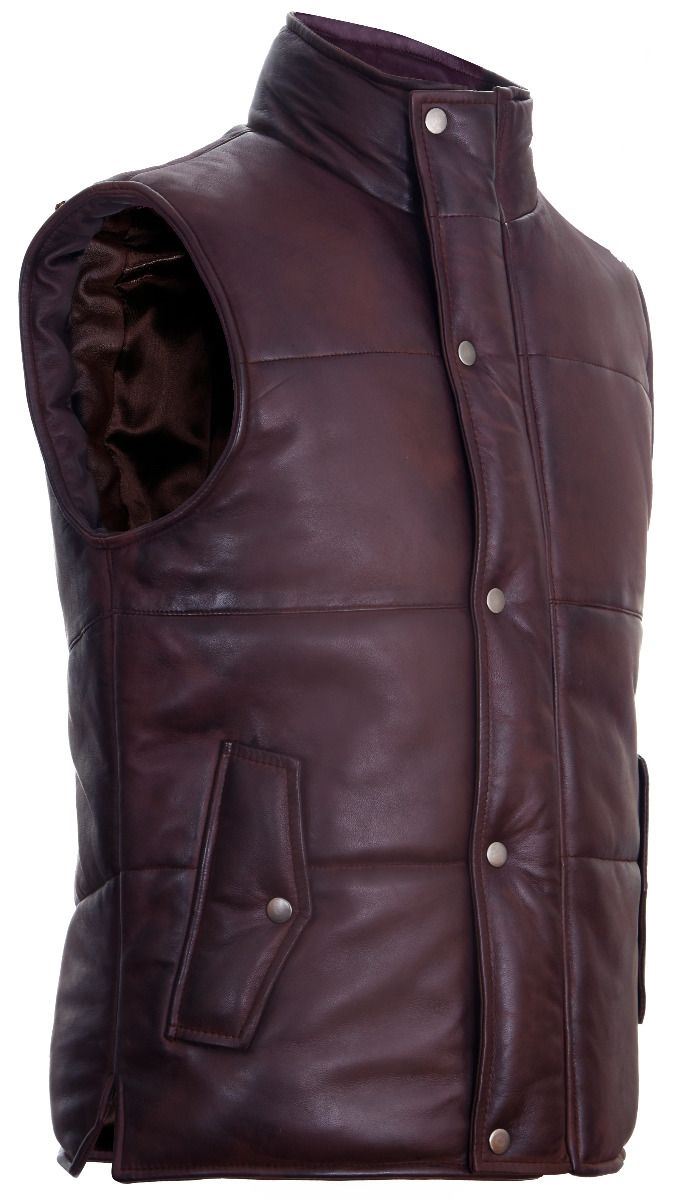 Mens Classic Leather Puffer Waistcoat-Gateshead