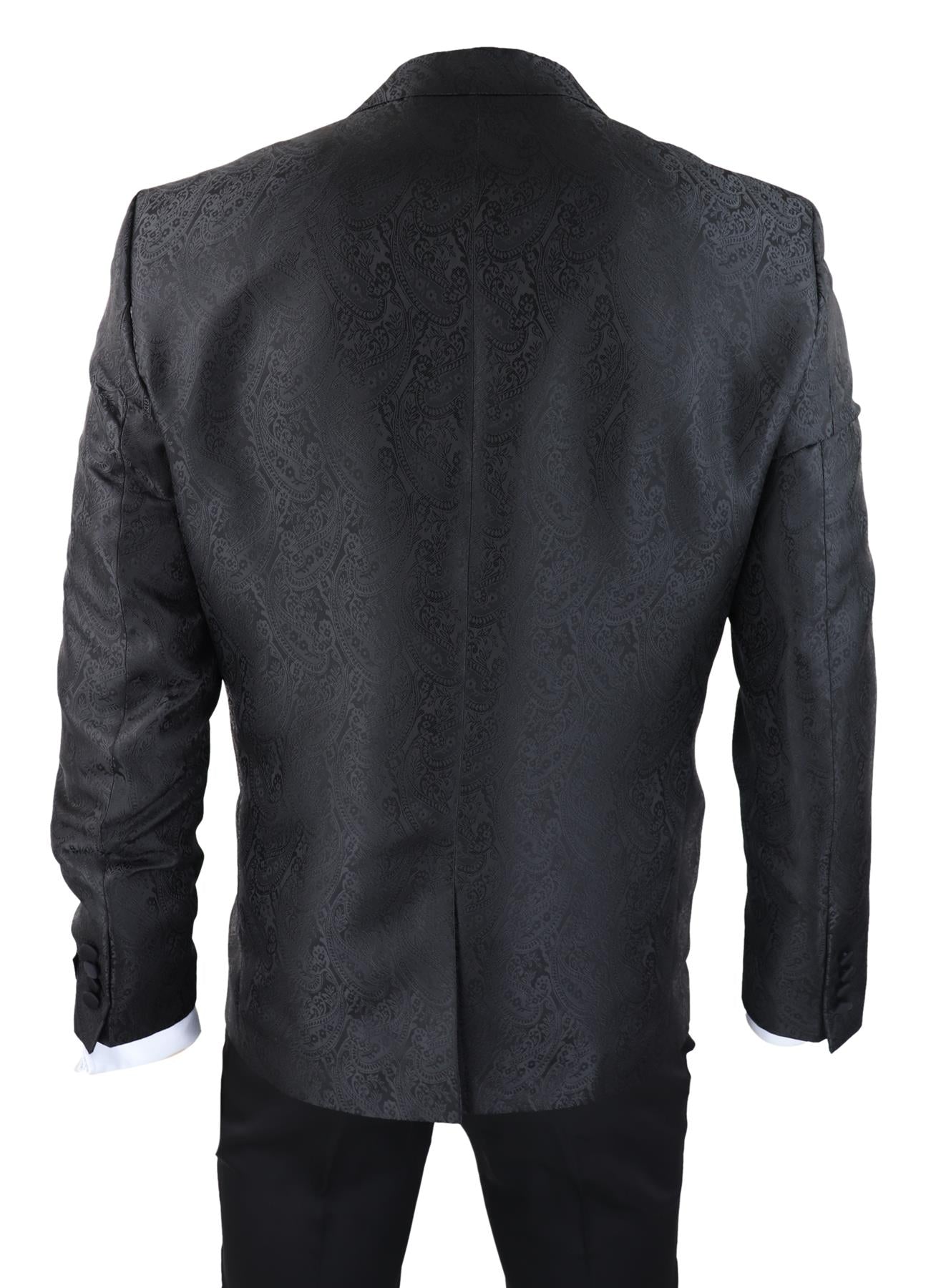Mens Black Tuxedo Blazer Waistcoat Brocade Satin Paisley Formal Dinner Jacket