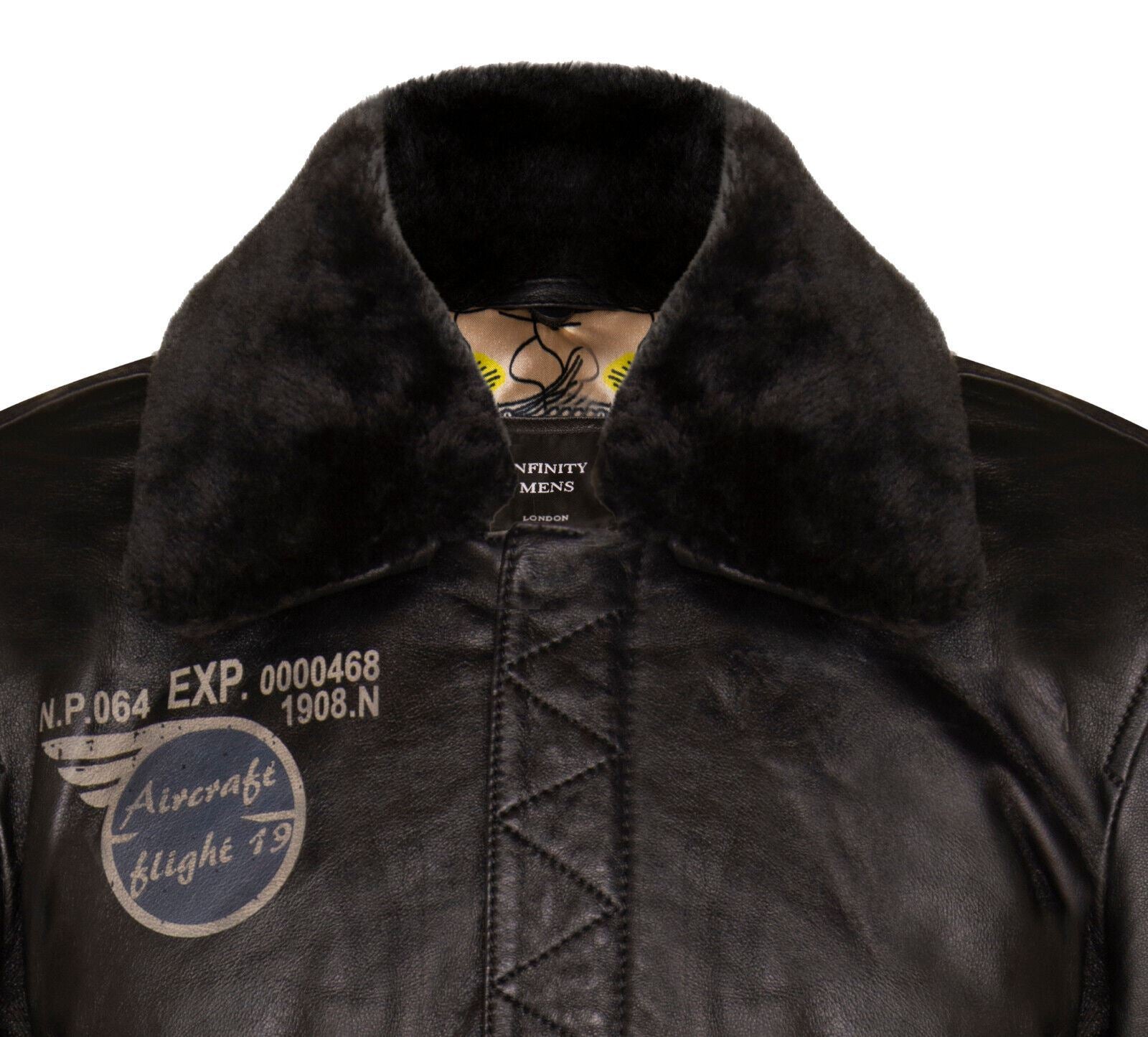 Mens Printed Leather Pilot Bomber Jacket - Croydon