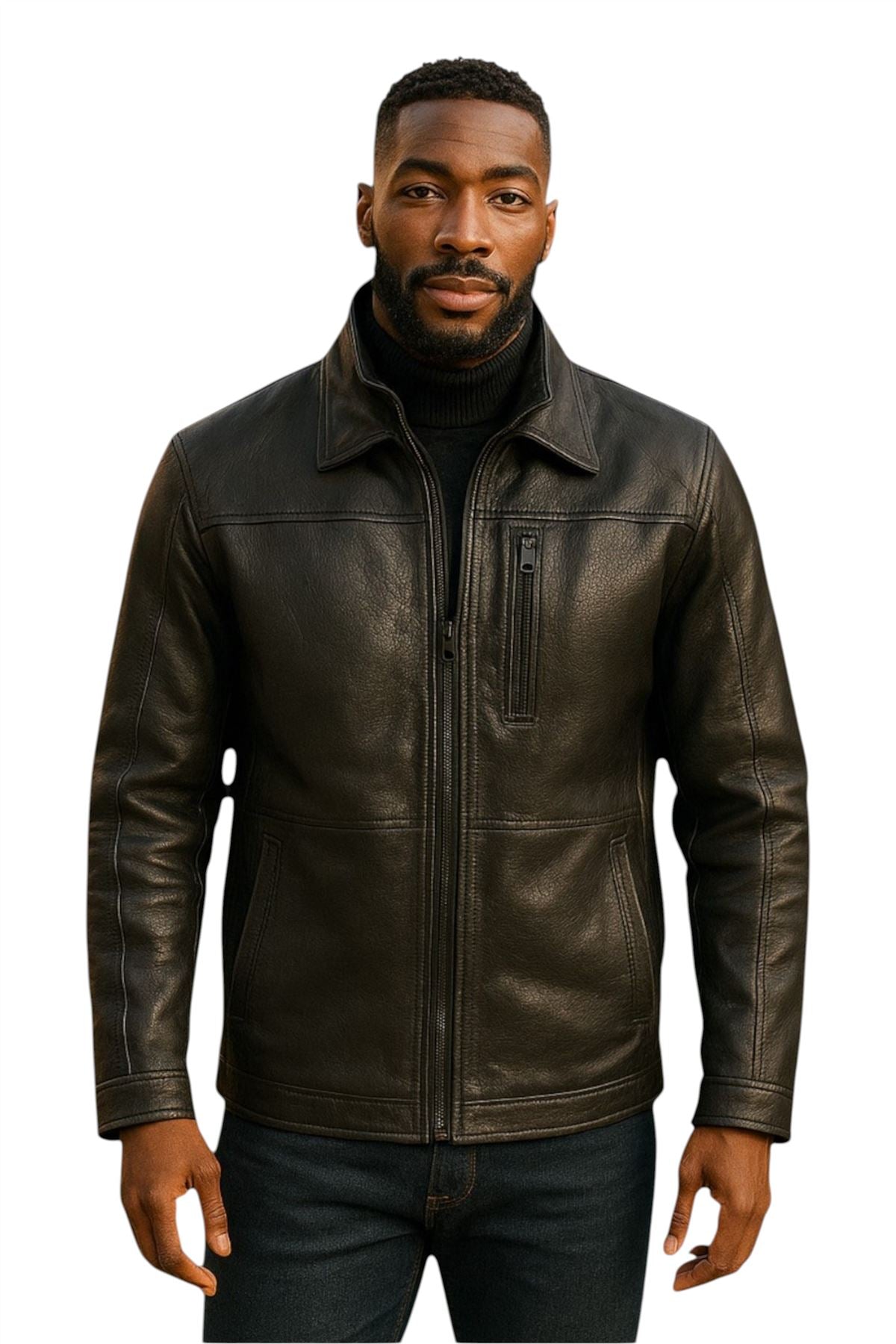 Mens Warm Mid-Length Leather Biker Coat - Sikander