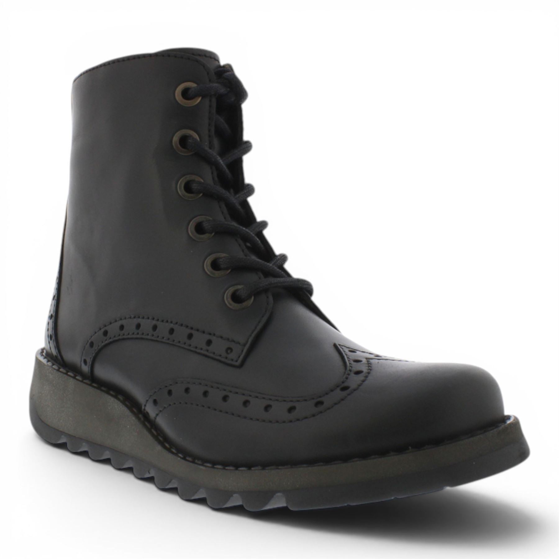 Fly London Women’s Black Leather Lace-Up Ankle Boots- SARL069