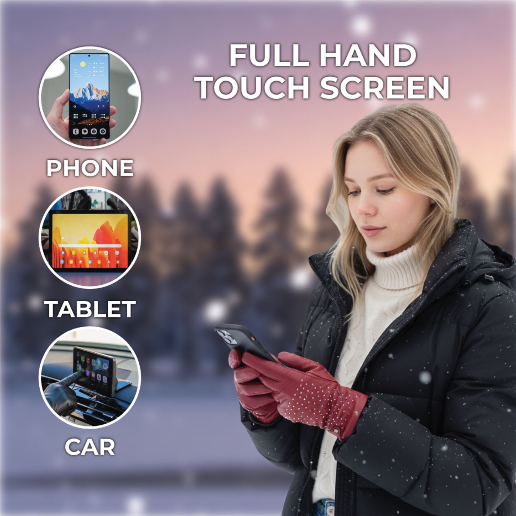 Womens Italian Leather Winter Studded Design Soft Wool Lining Gloves - L-GLV-601