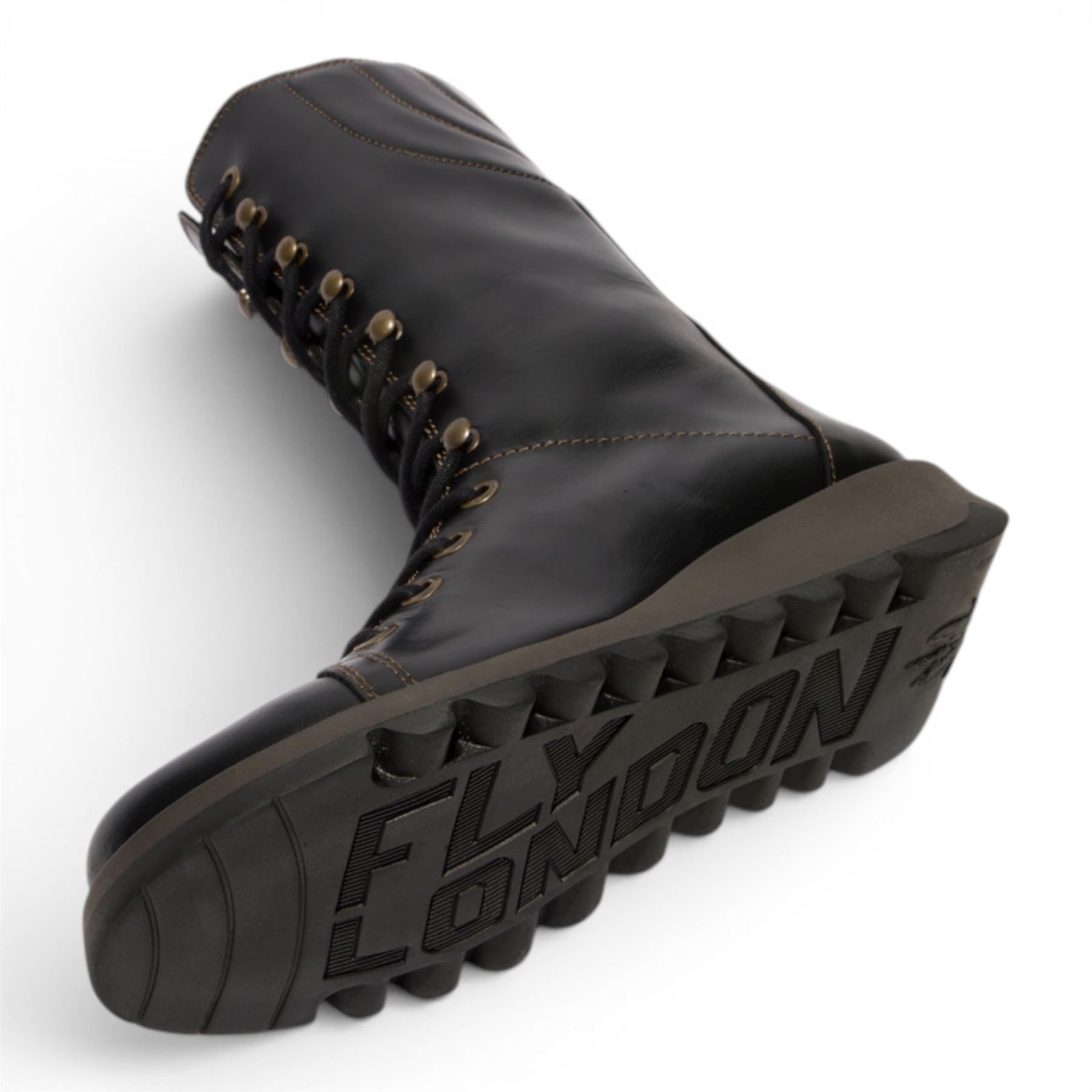 Fly London Women’s Black Leather Lace-Up Combat Ankle Boots- STER768