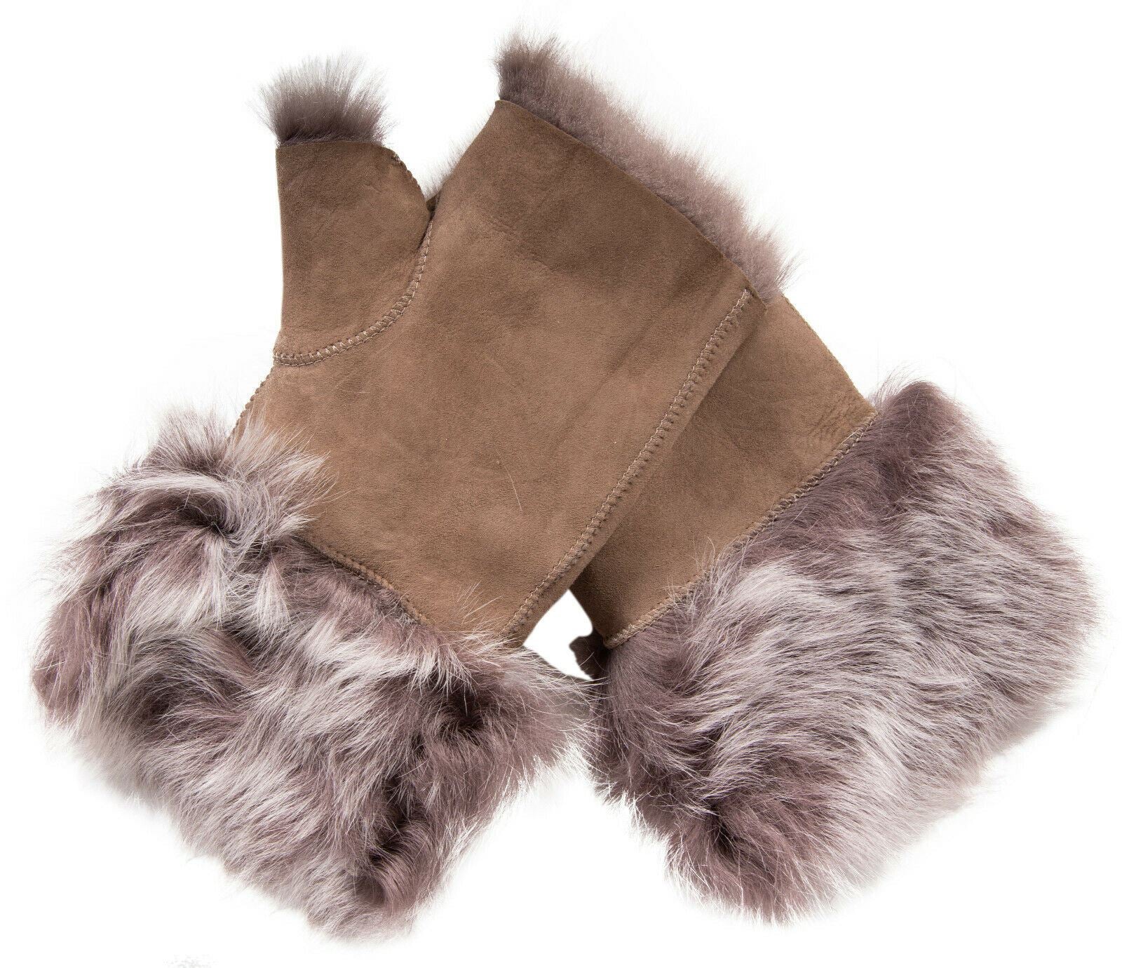 Womens Shearling Mittens Fingerless Cuffs Toscana Suede Sheepskin Fur