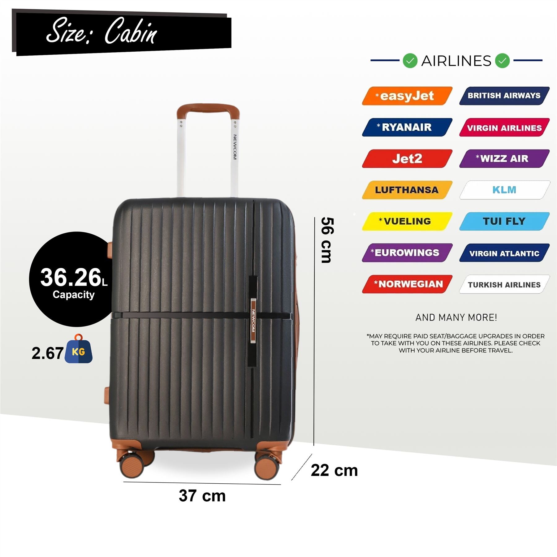 Corowa Cabin Hard Shell Suitcase in Black