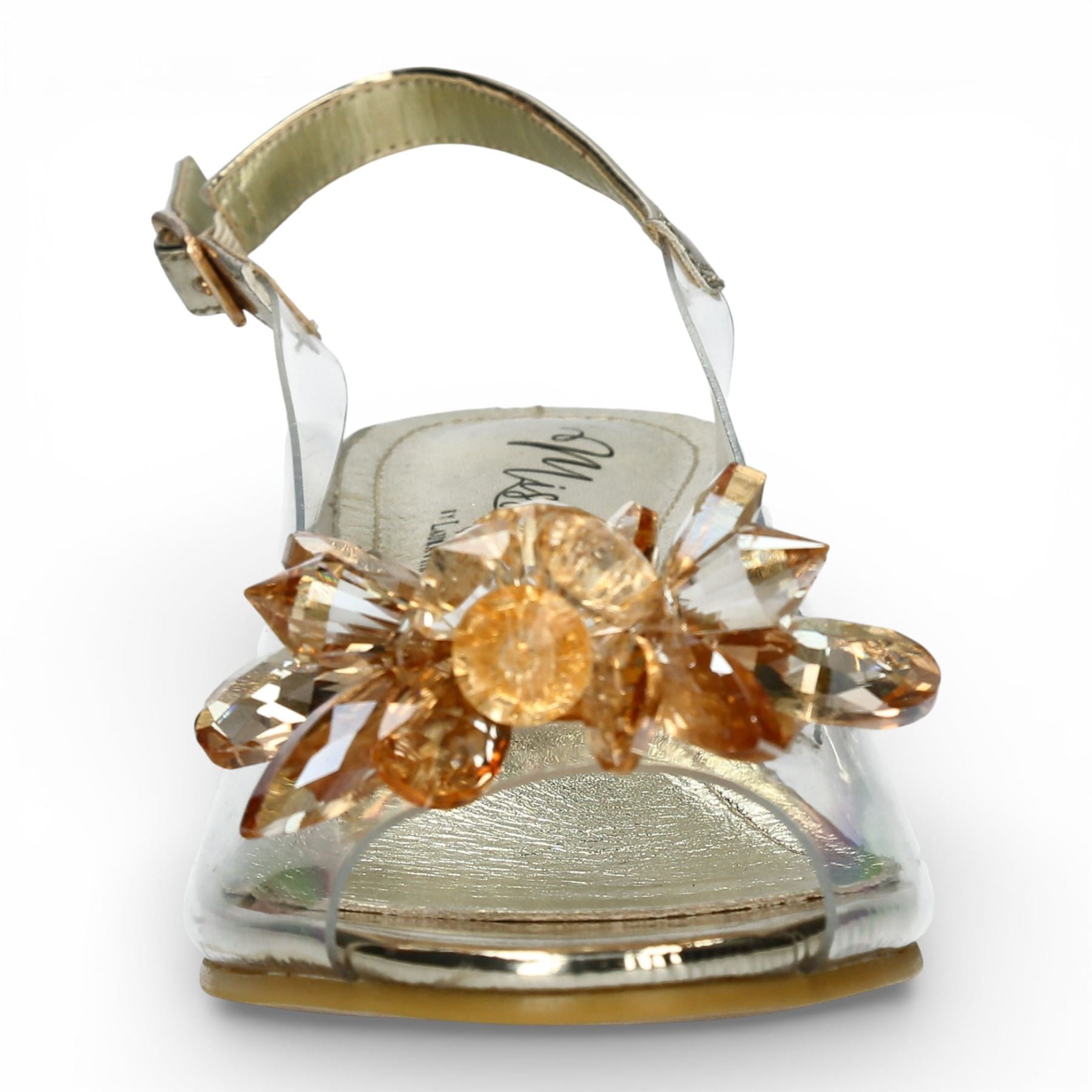 Laura Vita Women’s Mily-22 Clear Golden Slip-On Cinderella Heel Sandals