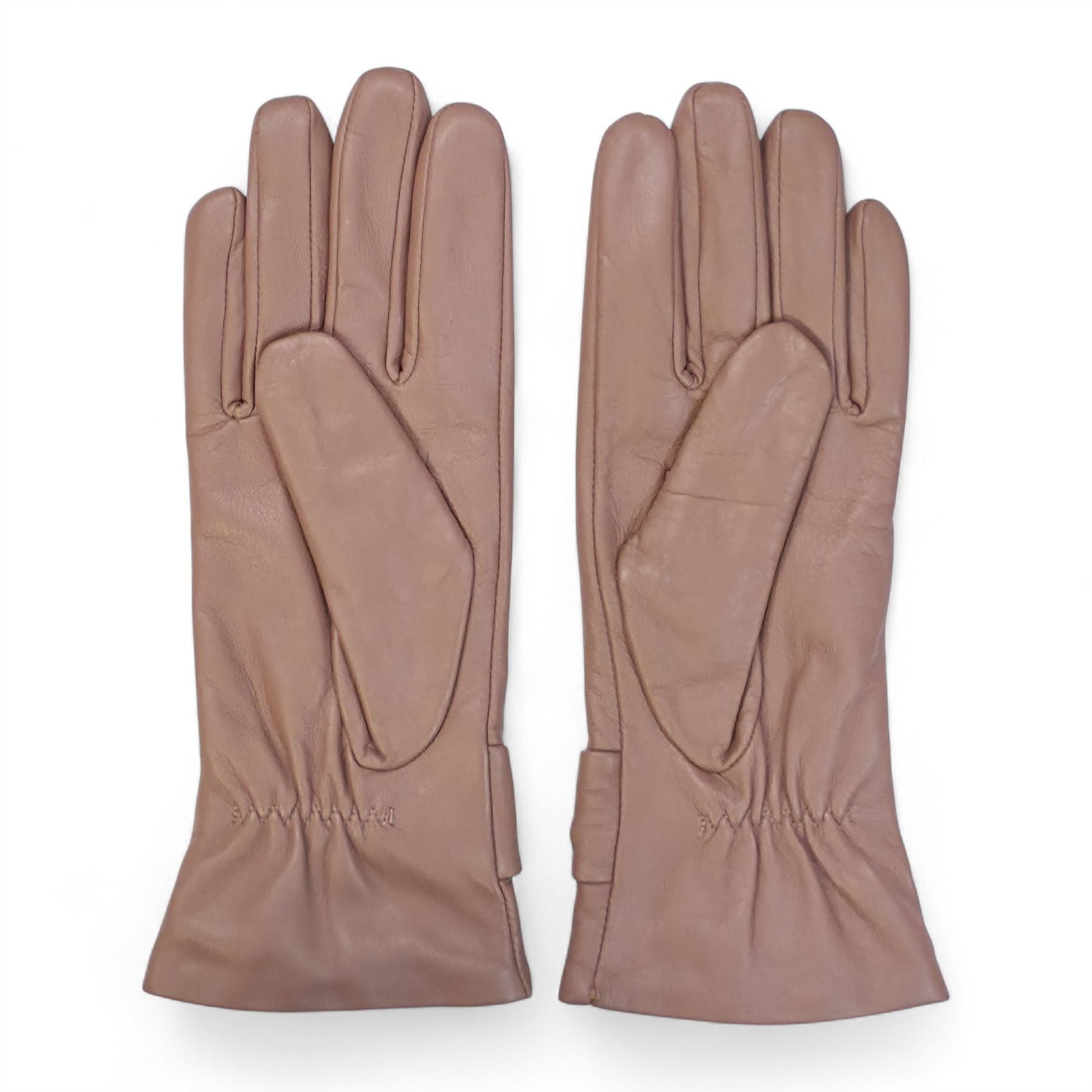 Womens Italian Leather Winter Bow Design Soft Wool Lining Gloves - L-GLV-401