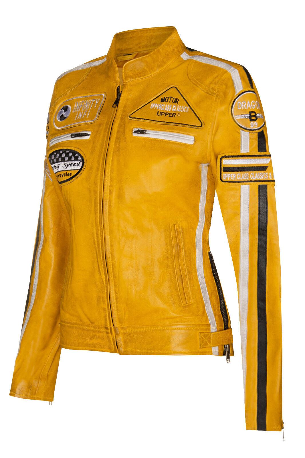 Womens Biker Racing Badges Leather Jacket-Eastleigh