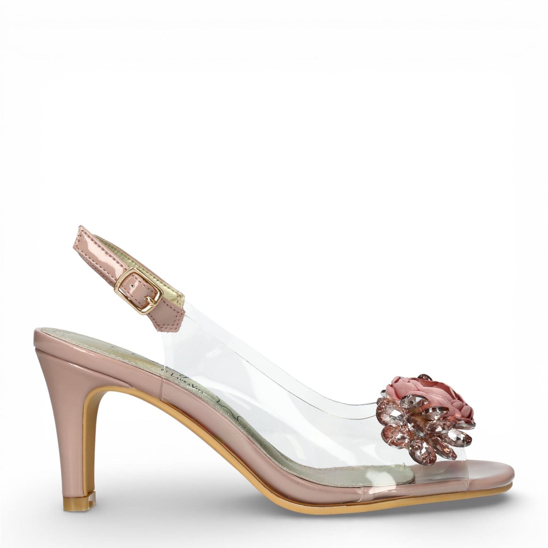 Laura Vita Women’s Mira 05 Clear Rose Pink Slip-On Cinderella Heel Sandals