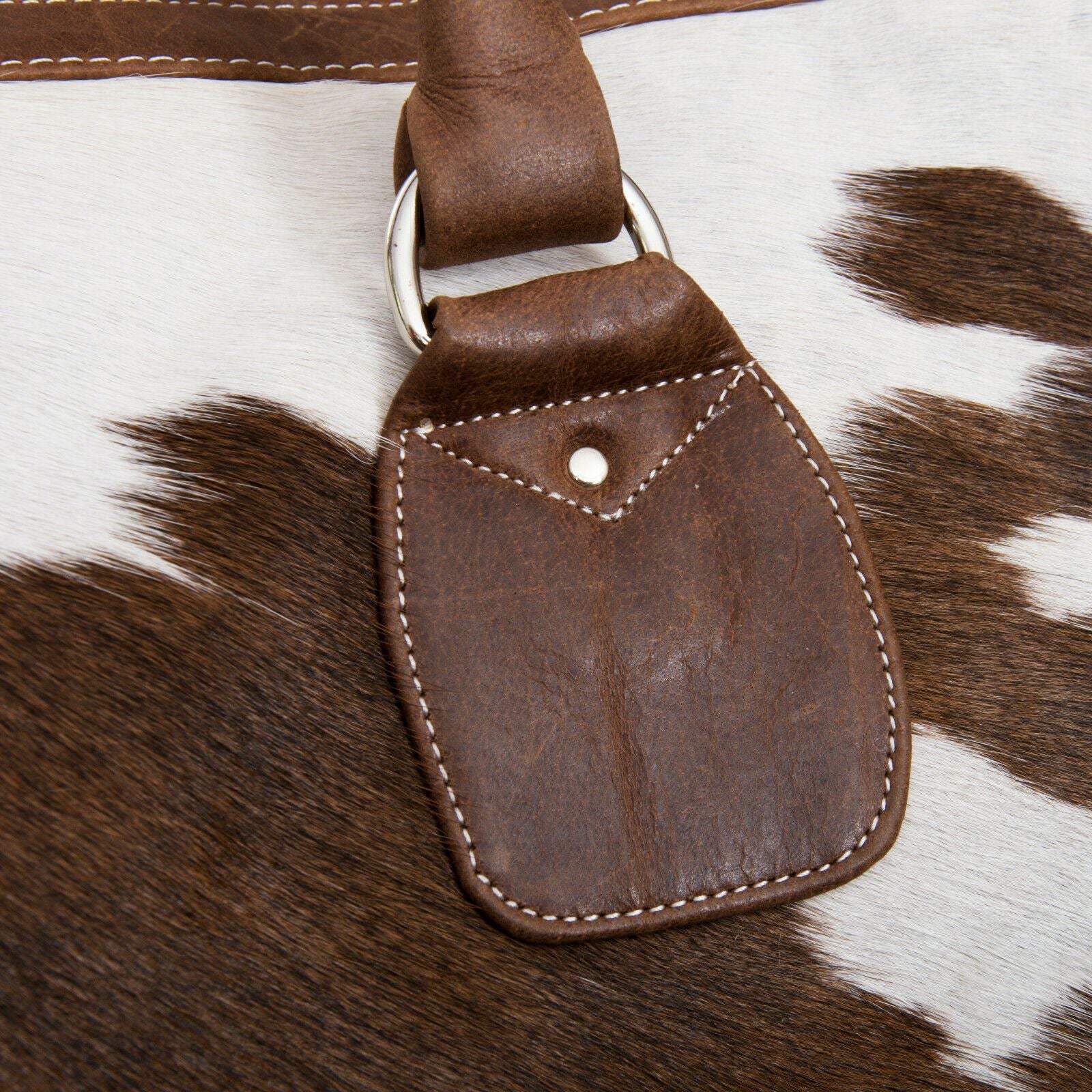Deluxe Leather Holdall Bag Genuine Cowhide & Cow Fur Weekend Duffel Travel