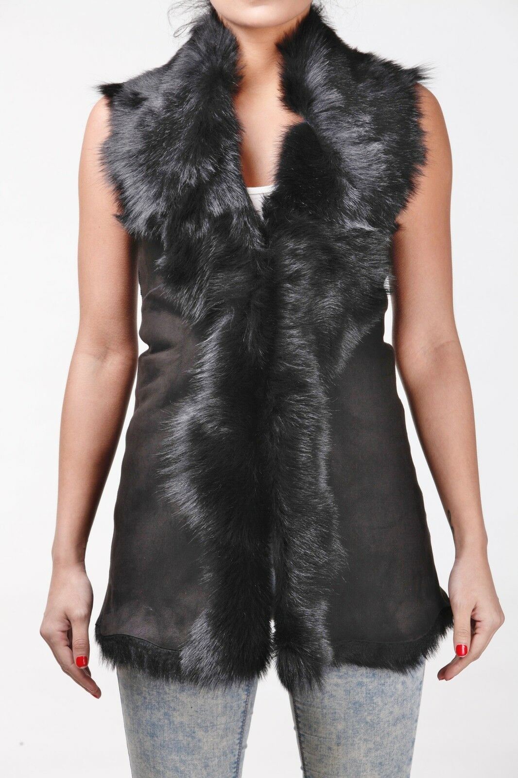 Womens Warmer Toscana Sheepskin Long Gilet-Seaford