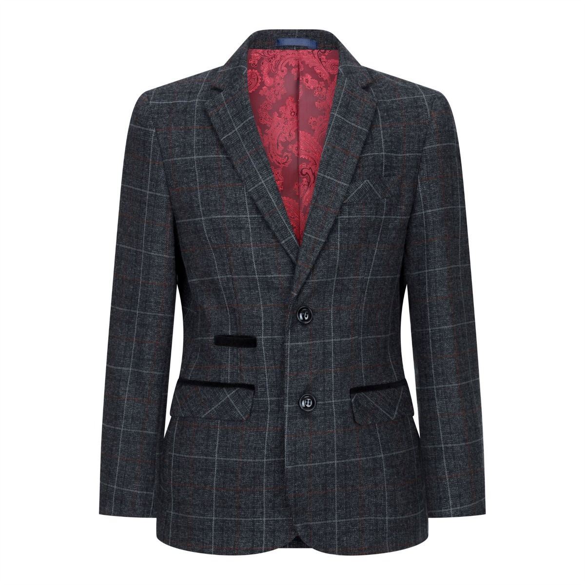 Boys 3 Piece Charcoal Grey Tweed Check Vintage Retro Suit