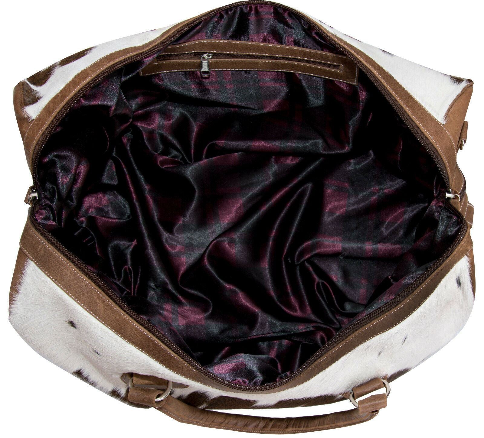 Deluxe Leather Holdall Bag Genuine Cowhide & Cow Fur Weekend Duffel Travel