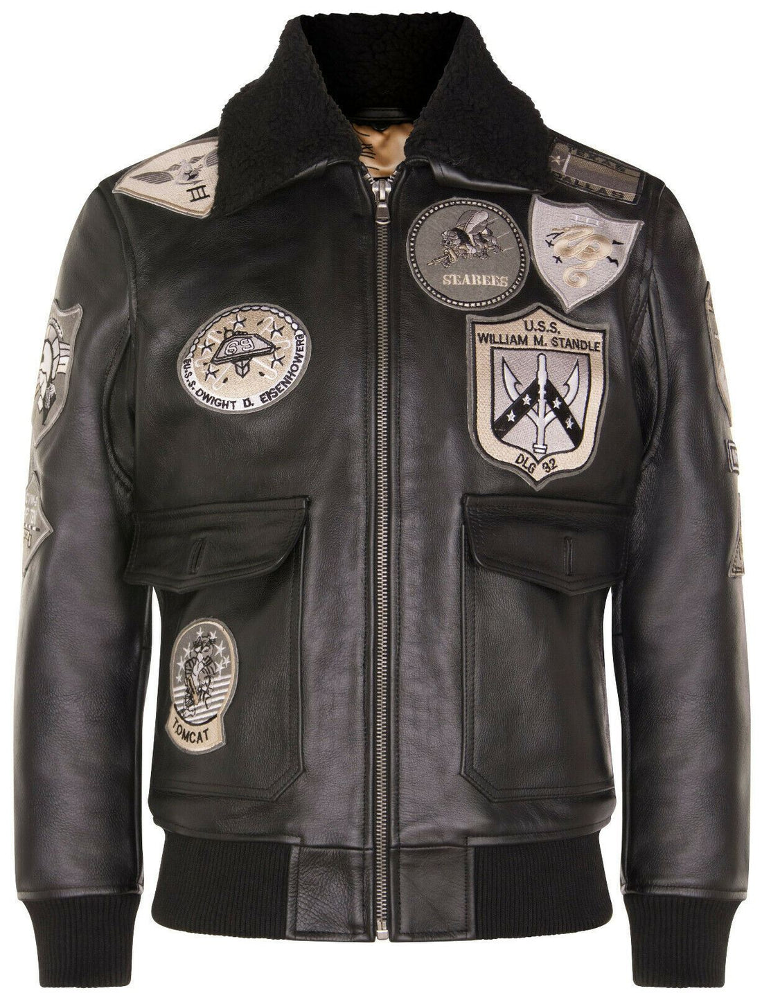 Mens A2 Top Gun Leather Bomber Jacket-Camborne