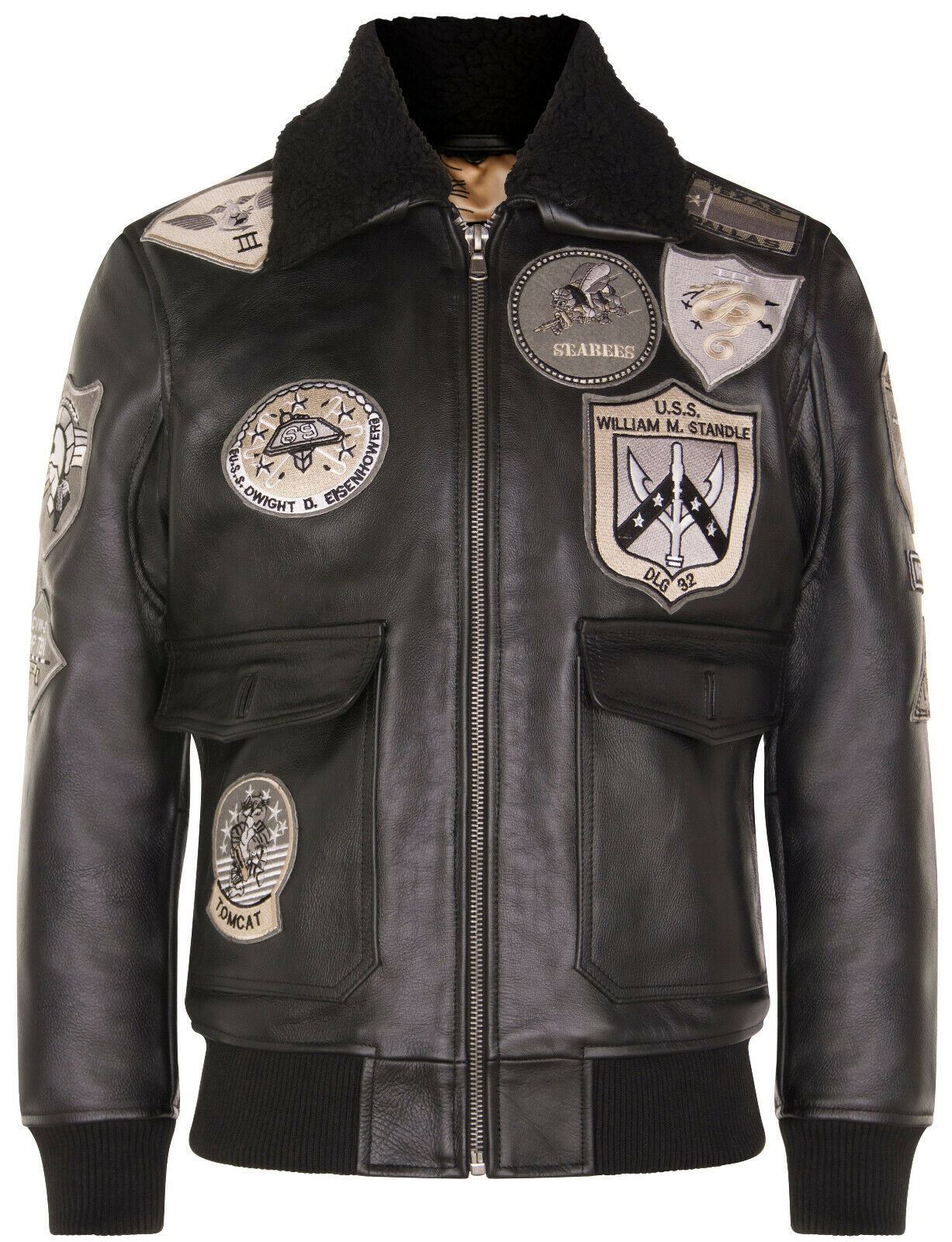 Mens A2 Top Gun Leather Bomber Jacket-Camborne