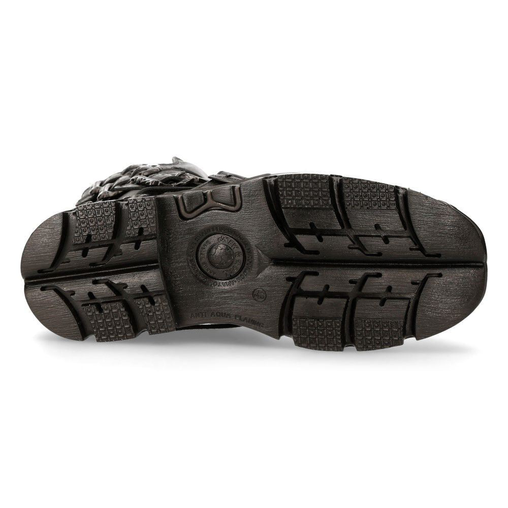 New Rock Black Leather Mid-Calf Boots-391-S18