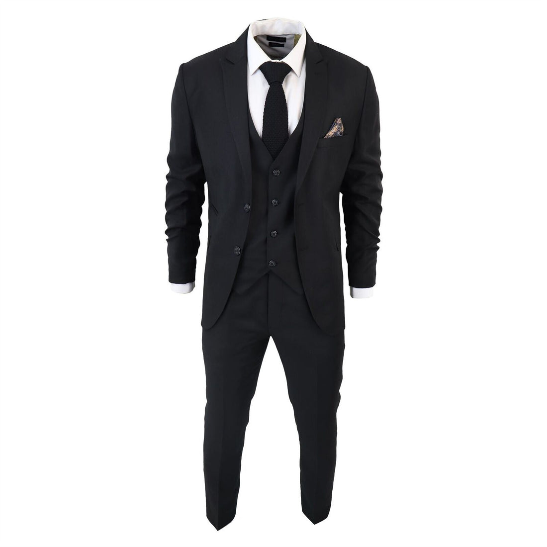 Mens IM1 Classic Plain Black 3 Piece Suit
