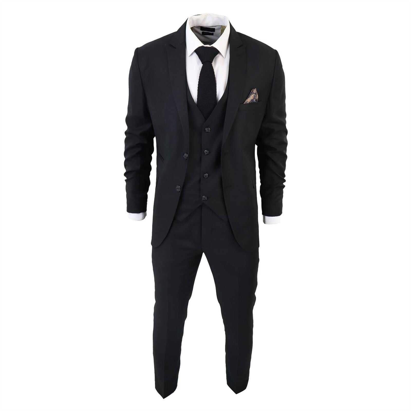 Mens IM1 Classic Plain Black 3 Piece Suit