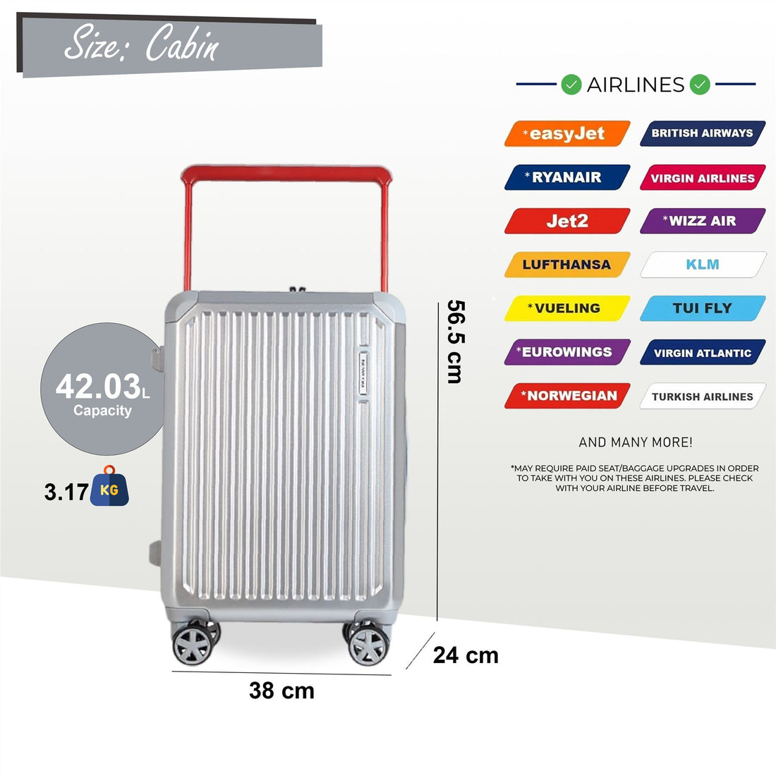 Hard Shell Silver Rimowa Inspired TSA Cabin Luggage Suitcase Durable Spinner Carry-On