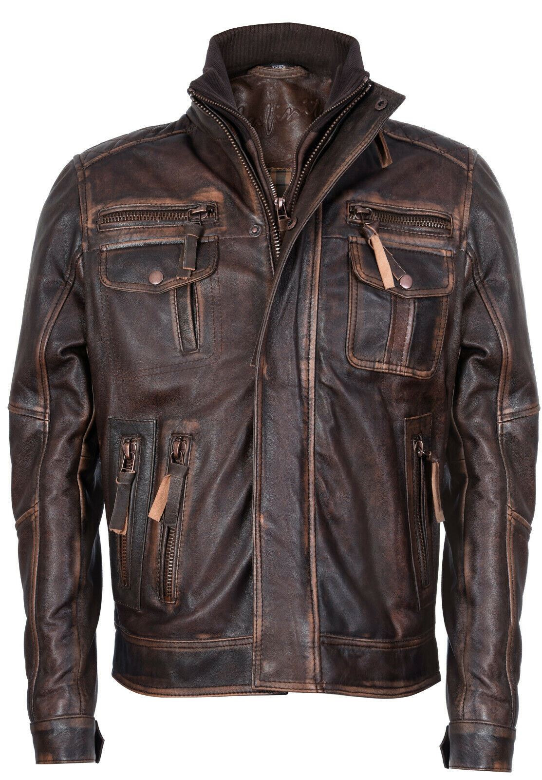 Mens Classic Leather Biker Jacket-Shildon