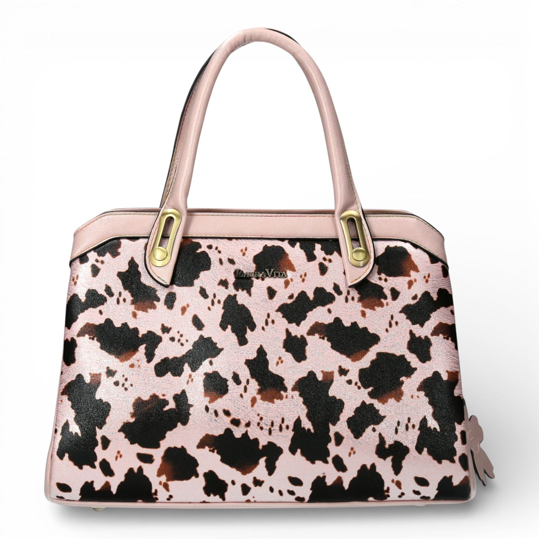 Laura Vita Aramis-08 Womens Rose Pink Floral Print Adjustable Straps Shoulder Tote Handbag