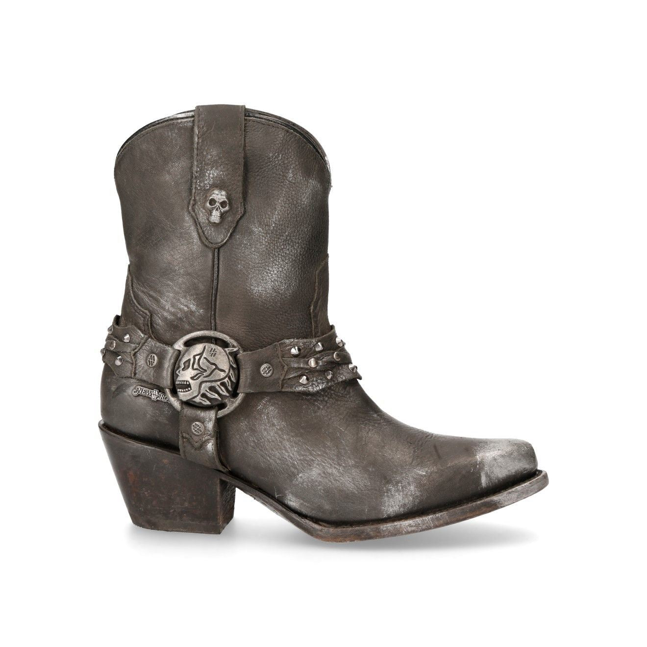 New Rock Black Leather Pointed Cowboy Boots- WSTM005-S1