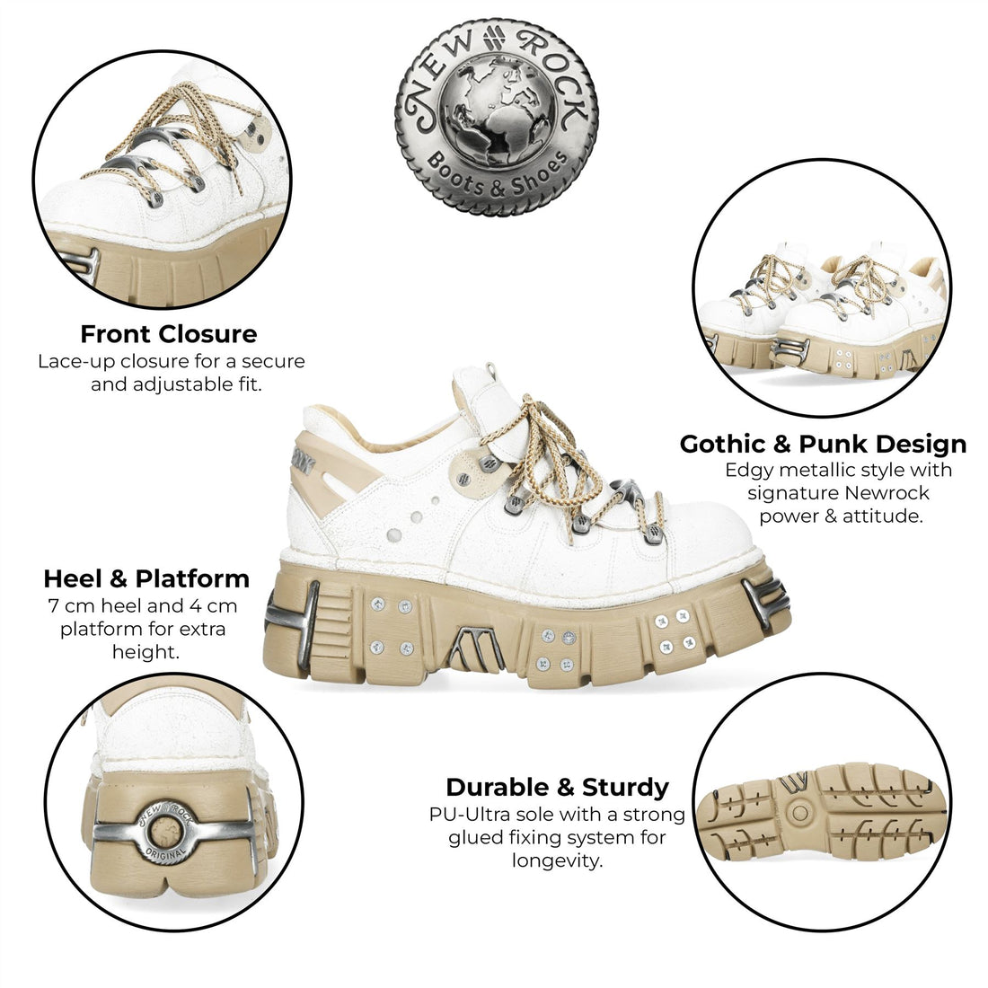 New Rock M-120N-C80 White Gothic Platform Ankle Boots